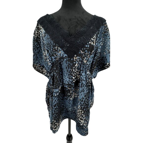 Elle Y2K Empire Waist Babydoll Top Womens‎ Size XL Lace Trim Stretch Slinky Vtg - Picture 3 of 7